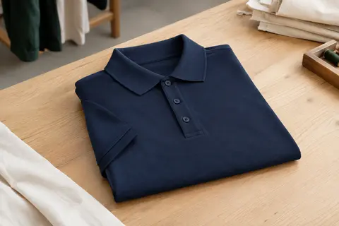 Polo homme bleu marine à manches courtes, avec col côtelé et patte à trois boutons